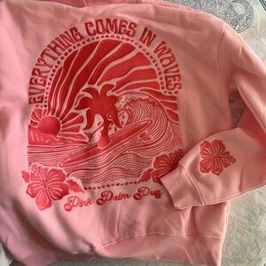 Embroidered pink palm puff hoodie size small